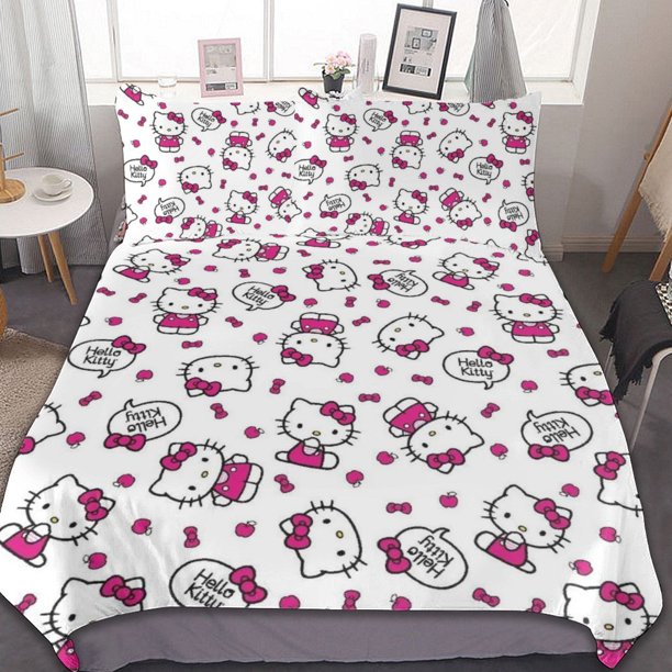 Hello Kitty Duvet Cover Set 3-Piece Bedding Set Soft Warm And Comfortable Soft Bed Set for Bedroom All Season Bed Sheets