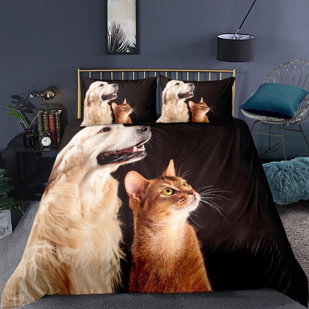 Pet Cats Kitten Dogs Animals Quilt Duvet Cover Set Super Kids3-Piece Bedding Set