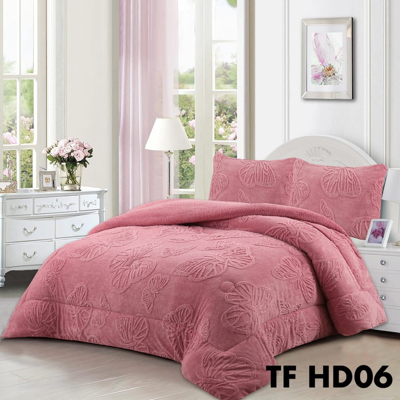 Aladdins Shop - Cobertor De Invierno Texturizado Con Chiporro 2 Plazas Mariposas Rosa
