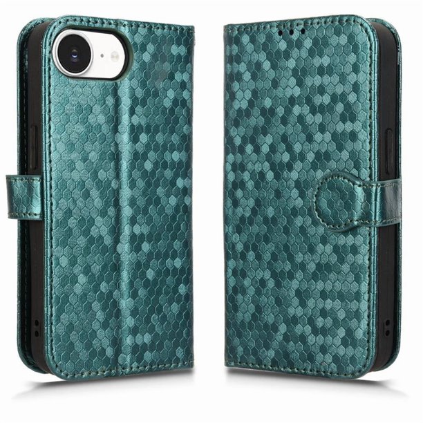 Funda Cartera Lunares iPhone 16E con Tarjetero, Correa y Soporte Verde