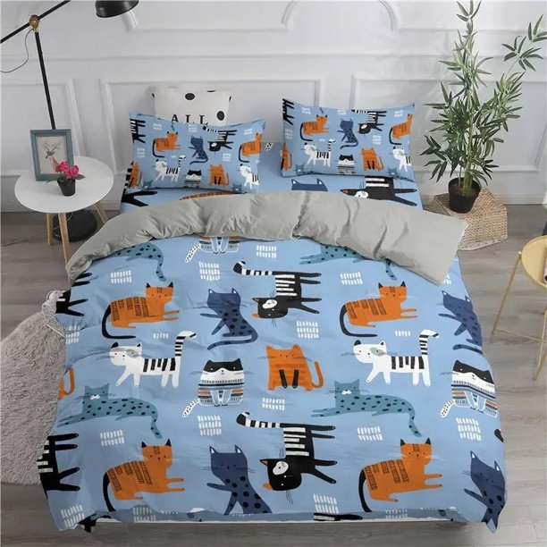 Cute Cats Bedding SetDuvet Cover Comforter Bed Set Quilt Cover Pillowcase Boys Girls