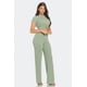 thumbnail image 2 of Saronite Conjunto de Top de Manga Corta y Pantalón Largo Acampanado con Cuello Redondo, Detalle Torcido y Canalé Jaspeado, Verde (para Mujer), 2 of 5