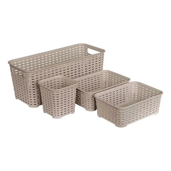 Set De 4 Canastillas Canastas Organizadoras Color Taupe Marca Reyplast