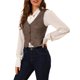 thumbnail image 5 of INSPIRE CHIC Chaqueta sin mangas a cuadros elástica asimétrica con botones y cintura fruncida en V para mujer XL Marrón, 5 of 8