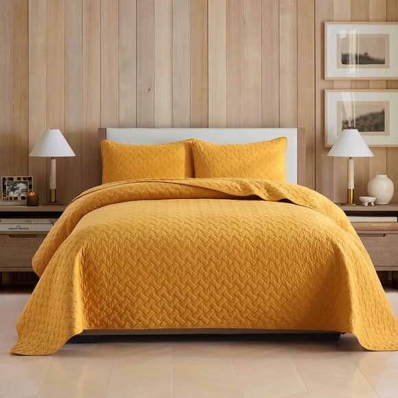 Juego de cama Wistown Queen de algodón amarillo – 3 piezas
