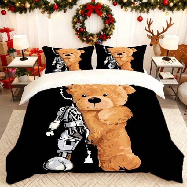 Teddy Bear Mechanical Fusion Printed Duvet Cover Set Is a Practical Trio Made from Soft And Comfortable Materials That Provide a Cozy Sleeping Experience Suitab