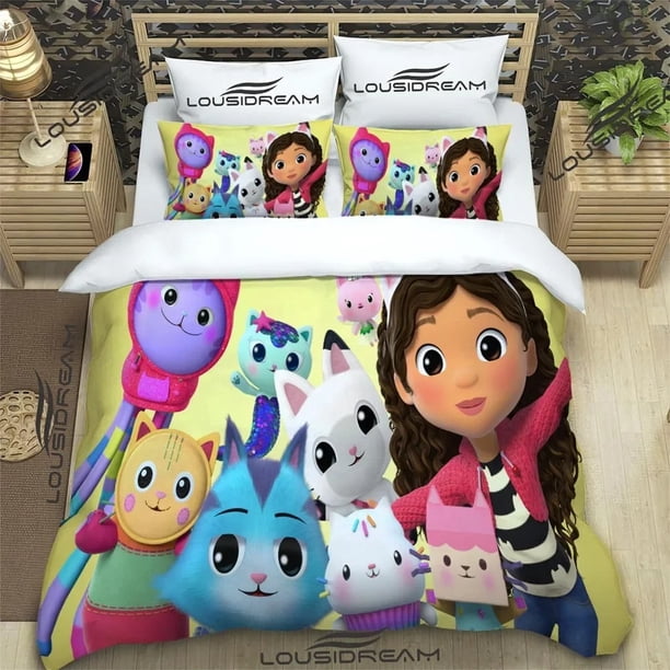 x1474 Bed SheetsCartoon Gabby's Dollhouse Bedding Set For Bedroom Soft Bedspreads For Bed Linen Comefortable Duvet Cover Quilt And Pillowcase 3-Piece Bedding Set (1 Duvet Cover + 2 Pillow Shams) nj147