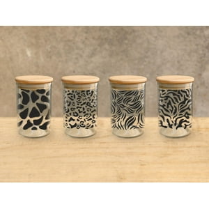 Green Glass - Pack 4 Frascos Animal Print - 300Cc Negro