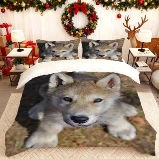 Featuring a Little Wolf Lying Down Printed Duvet Cover Set Essential Bedding with Various Colors Suitable for All Seasons a Must-Have for Home Guest Rooms a Gre