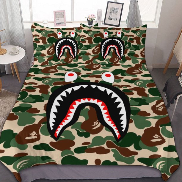 Bape Shark Camo Bape Shark Camo 3-Piece Bedding Set Warm And Comfortable Soft Duvet Cover Bed Set for Boys Girls Kids Adult Bedroom All Season