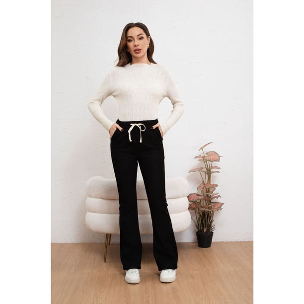 Pantalón Calza Flare Invierno Mujer Forro Frisado Acanalada 7131