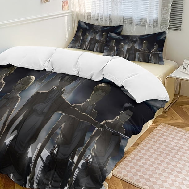 Attack On Titan Quilt Set Thicken Soft 3 Pieces Bedding Set All Season Duvet Cove with 2 Pillowcases for Adult Women Girls Teens Home Room Decor