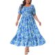 thumbnail image 1 of GRACE & GRANDEUR Vestido Maxi Floral para Mujer Talla Grande Cuello Cuadrado Manga Abullonada Cintura Fruncida Boho Vestido de Verano 4X Azul, 1 of 8