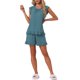 thumbnail image 2 of INSPIRE CHIC Conjunto de Pijama de Mujer con Mangas Volantes, Conjunto de Pantalones Cortos de Viscosa Suave y Transpirable con Cintura Elástica XS Verde Pavo Real, 2 of 6
