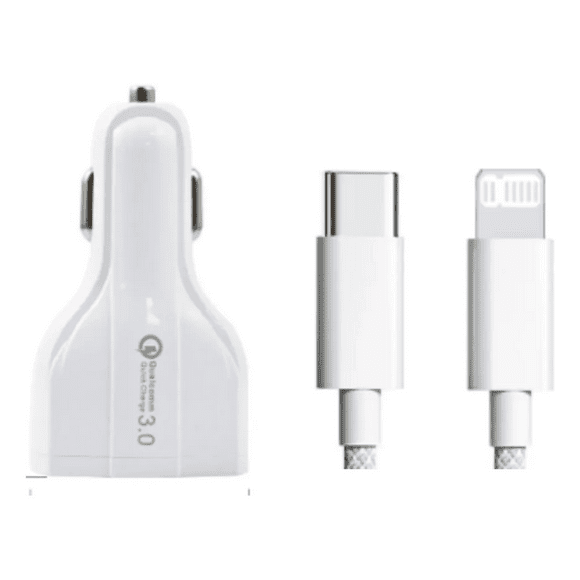 Adaptador Cargador Auto Celular + Cable Usb-c To Lightning