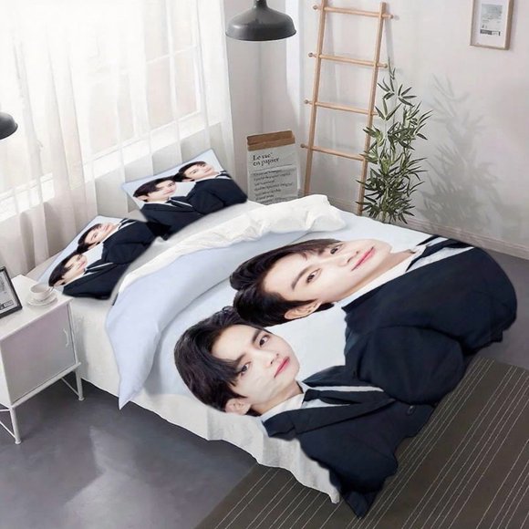 A Three-Piece Set Inspired by Taekook Suits Featuring a Printed Duvet Cover Set. The Soft Duvet Cover And Pillowcases Are Suitable for All Seasons
