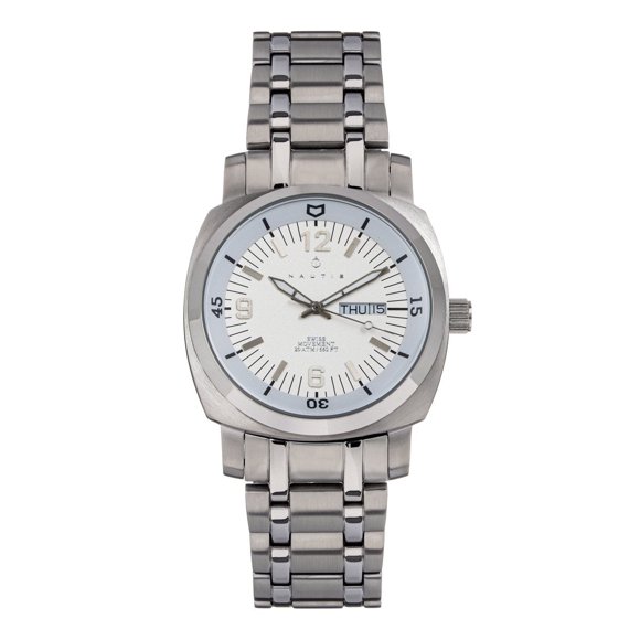 Reloj Nautis Stealth con día/fecha, pulsera blanca