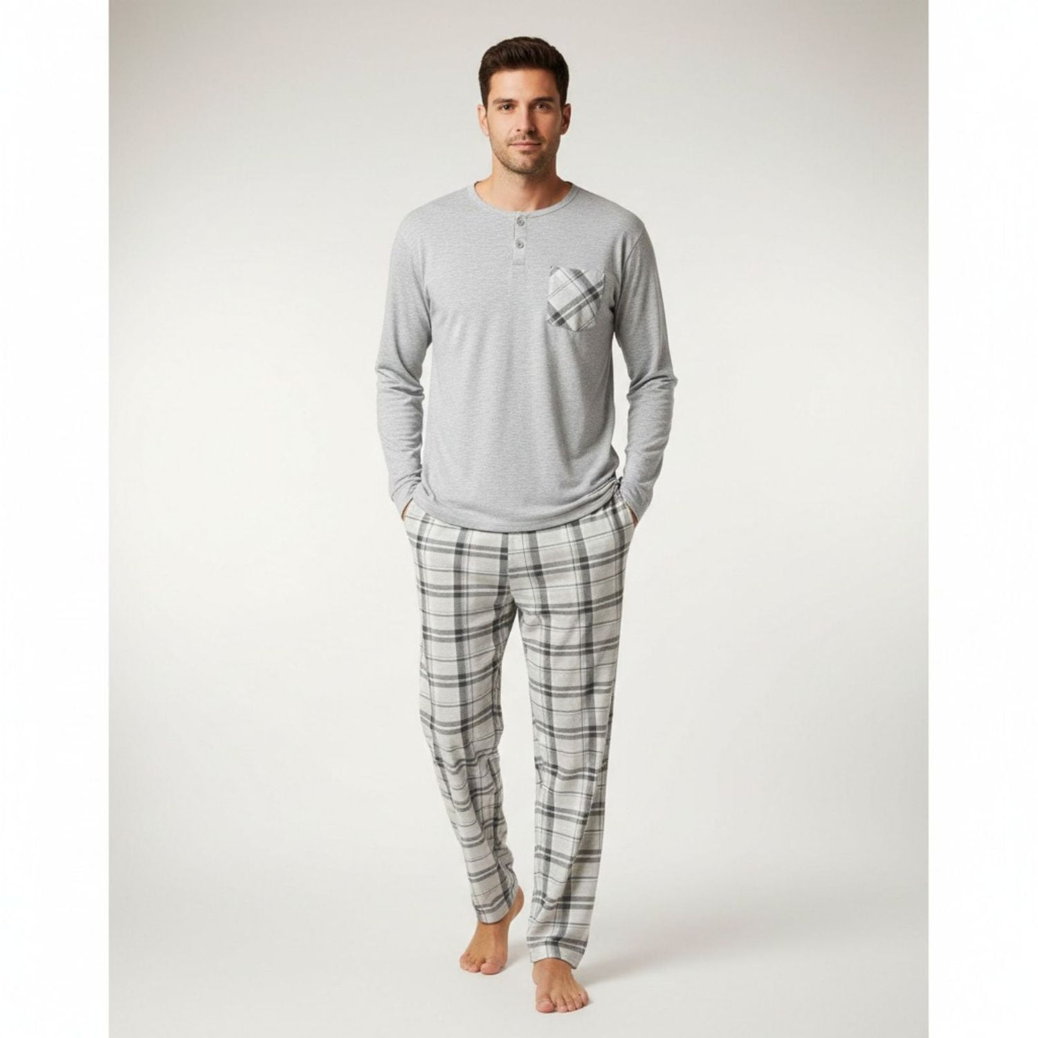 Likeshop - Pijama Hombre Manga Larga Pantalon Largo Verano 4026