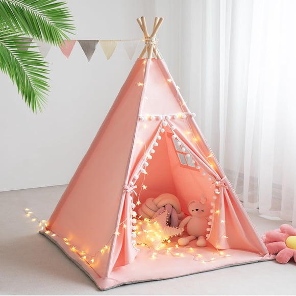 Carpa tipo tipi RONGFA para niños con alfombrilla, luces en forma de estrella y funda de transporte