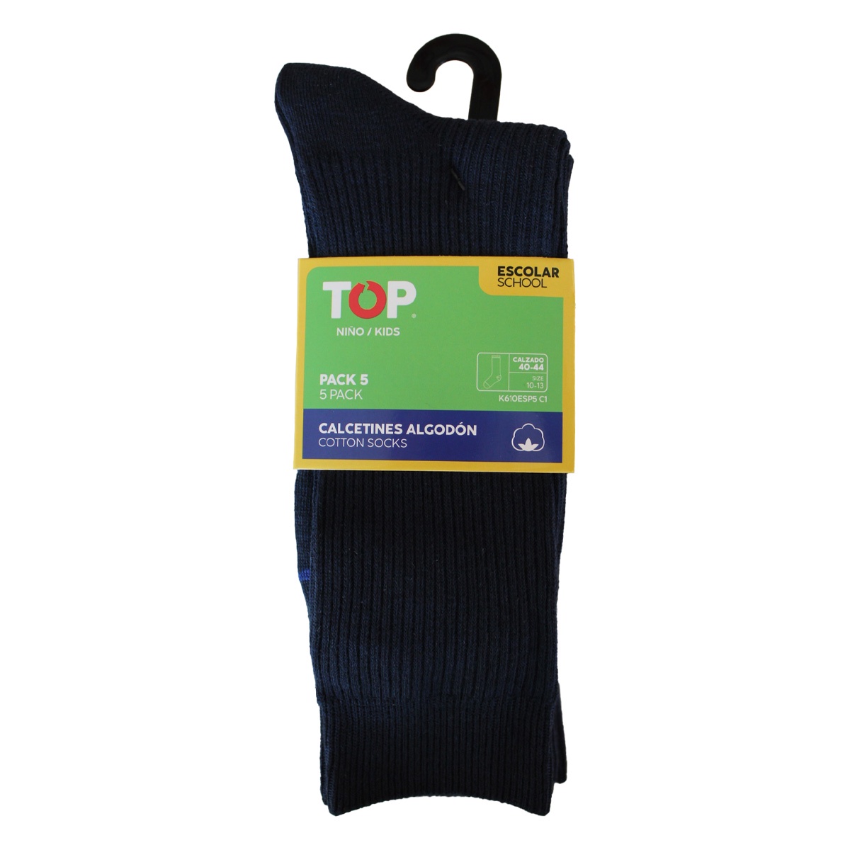 Top - Calcetines Largos Algodón Niños Pack 5 Escolar C1 Talla 25-29
