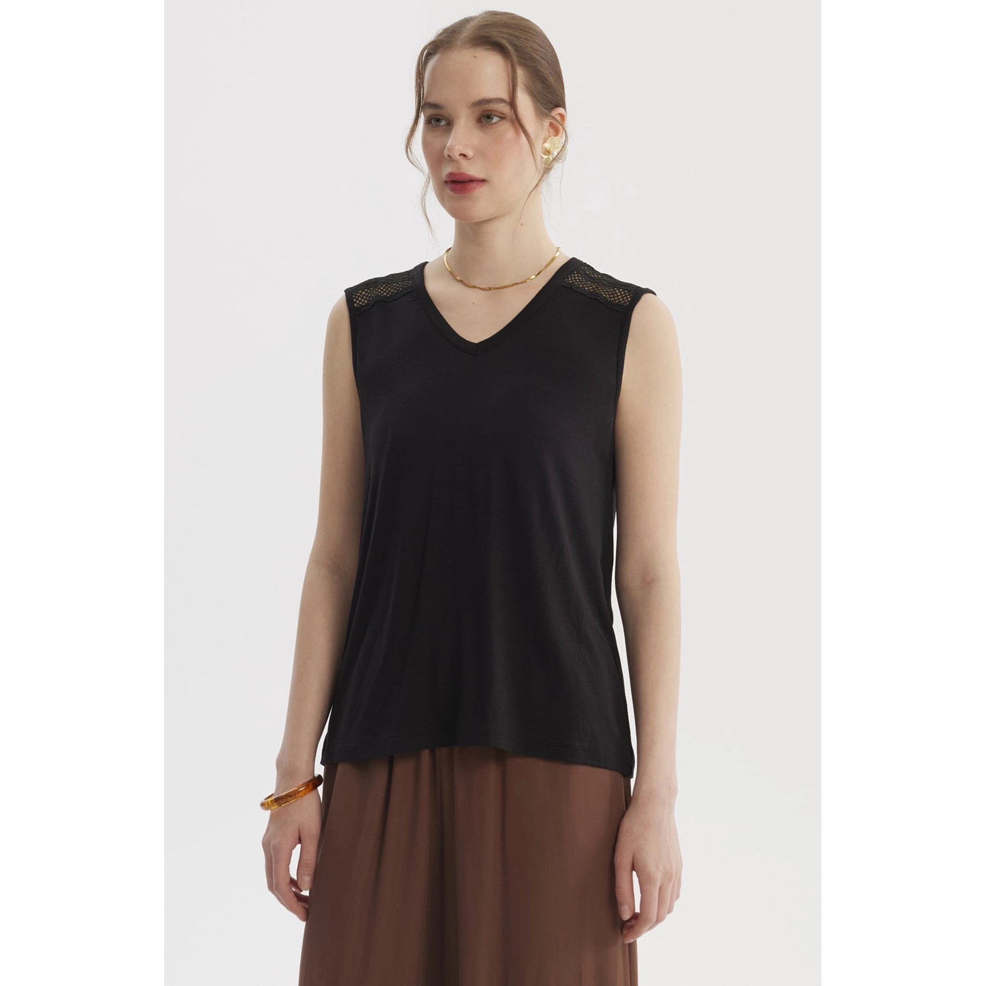 Fashionspark - Polera Mujer Tape En Hombro Negro