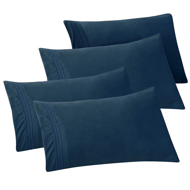 Funda de almohada Elegant Comfort, paquete de 4 unidades, microfibra 1500, azul marino
