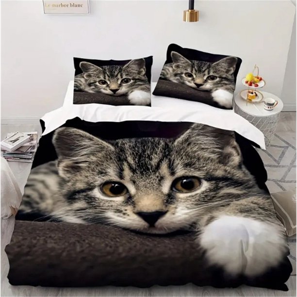 x773 Bed SheetsCartoon Cat Duvet Cover Set for Kids Boys Girls, Cute Cats Animal Bedding Set Cat Lovers Pet Decor Quilt Cover Bedroom Pcs 3-Piece Bedding Set (1 Duvet Cover + 2 Pillow Shams) nj773