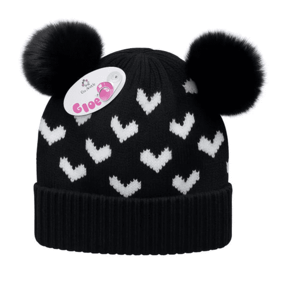 GORRO DE LANA INFANTIL DISEÑO CORAZONES CON CHIPORRO Y POMPONES BEBE UNISEX