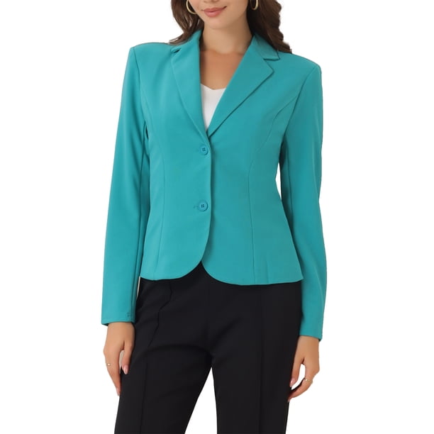 INSPIRE CHIC Blazer de Trabajo para Mujer con Cuello de Solapa y Manga Larga Chaqueta Traje Blazer Verde Azulado Talla L