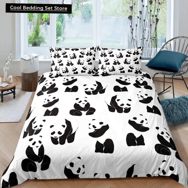 x1392 Bed SheetsPanda Full Bedidng Set Kids Romantic Bedding Set Cartoon Animal Duvet Cover Bicycle Balloon Dragonfly Polyester Quilt Cover 3-Piece Bedding Set (1 Duvet Cover + 2 Pillow Shams) nj1392