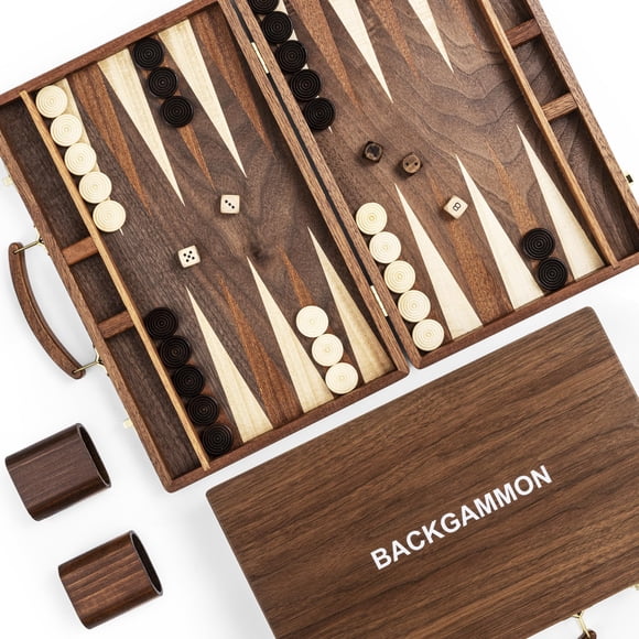 Juego de mesa de backgammon Ropoda Sapele Wood 38 cm con accesorios