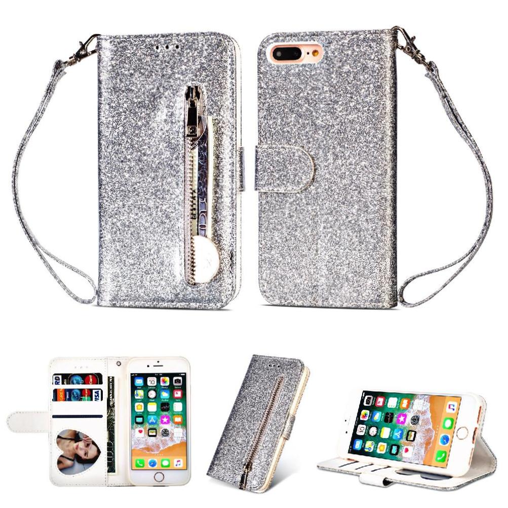 Foxdock - Funda Para Elegante Funda Iphone 7 Plus/Iphone 8 Plus Glitter Con Cremallera-Ideal Para El Uso Diario