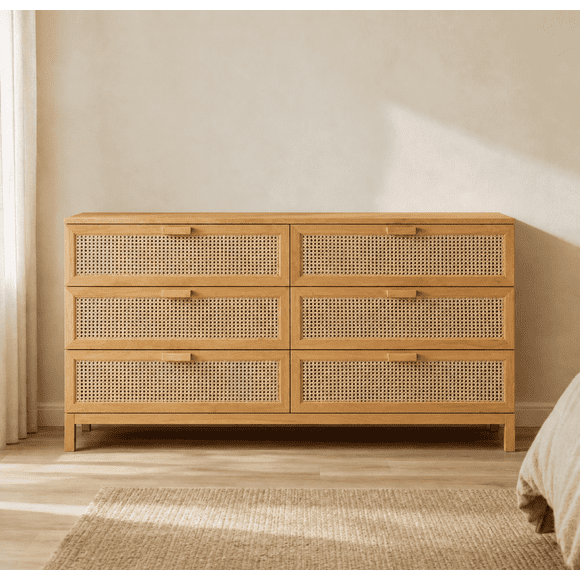 Cómoda "Huilo" 6 Cajones - Natural - 150x40x90 cm
