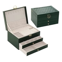 Genérica - Caja De Joyería De Cuero - Organizador Joyas Verde Oscuro De 3 Capas