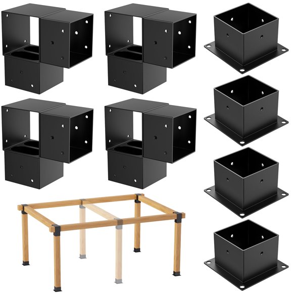 Soporte para poste ORIGLE 4x4, 8 piezas, esquina de 3 vías, negro