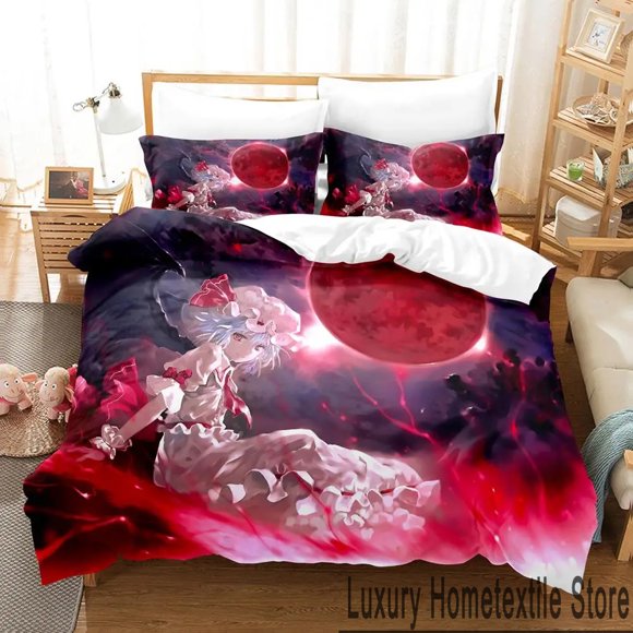 Touhou Project Remilia Scarlet Anime Bedding Set,Duvet Cover Bed Set Quilt Cover Pillowcase, Boys Girls Bed Sheets