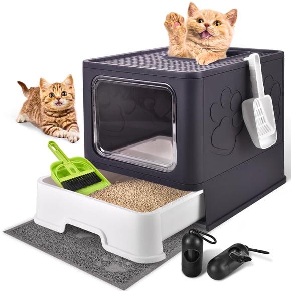 Caja de arena para gatos Homagico, plegable, extra grande, con alfombrilla