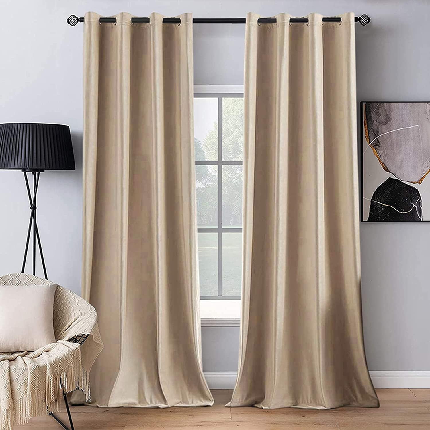 Cortinas Miulee Blackout Velvet, 2 Paneles, 132 X 274 Cm, Color Camel Beige