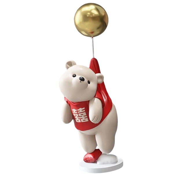 Figurita de oso creativa, estatua de resina, globo, figura de oso, escultura ornamental para sala de estar, estante, decoración de arreglo de oficina , Rojo