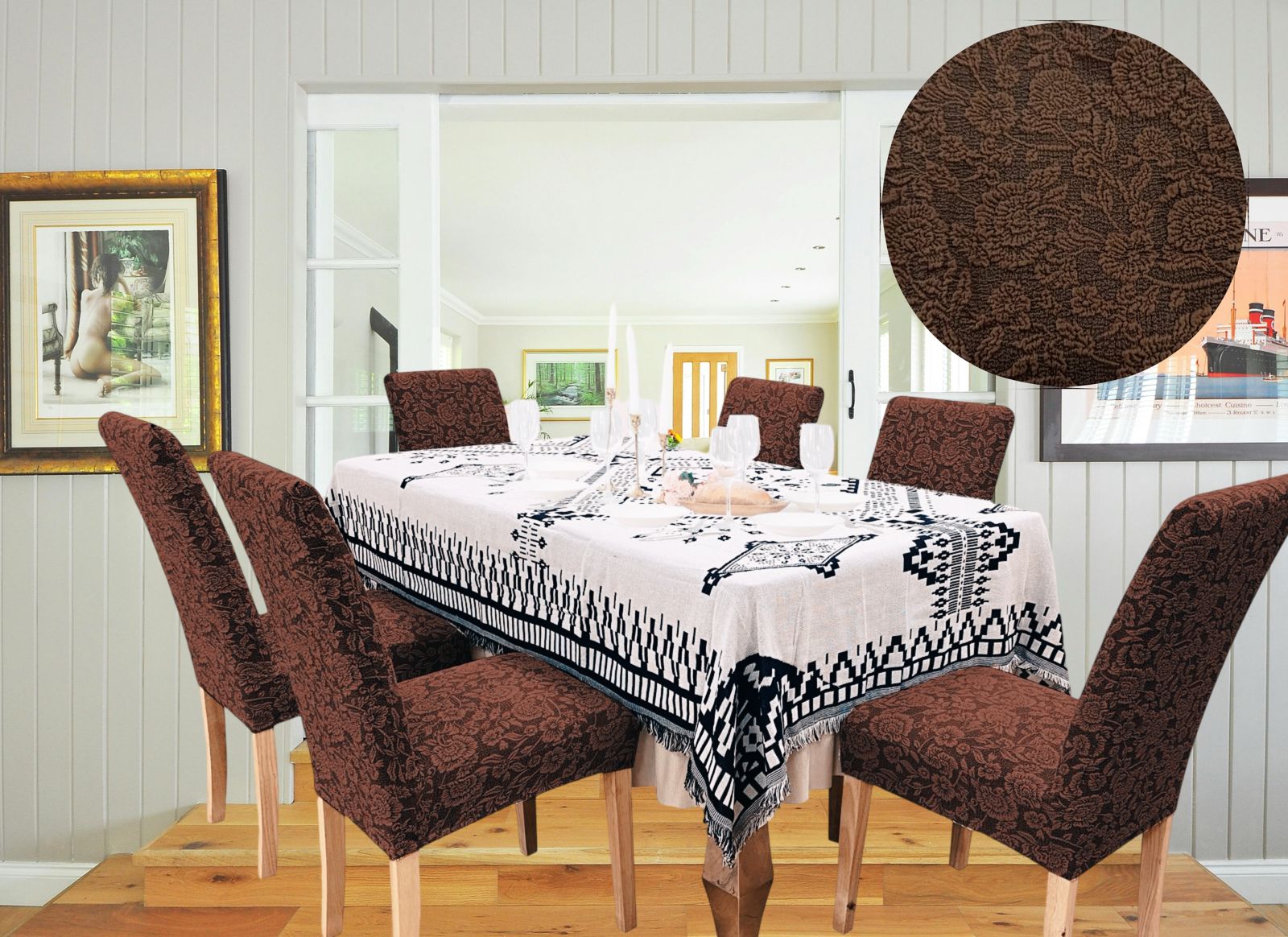 Genérico - Pack De 6 Fundas Cubre Sillas De Comedor Flores Café