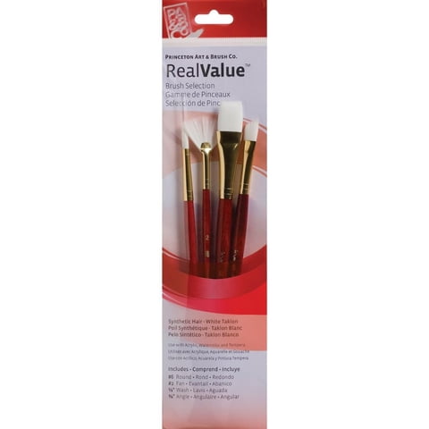 Set 4 Pinceles Princeton Mango Corto Pelo Taklon Blanco (2)