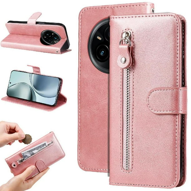 Funda con Cremallera para Realme 14 Pro Plus, Carcasa Cartera de Cuero PU con Soporte y Tarjetero