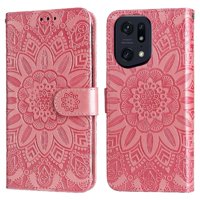 Funda Tipo Cartera Foxdock Para Oppo Find X5 , Diseño Girasol En Relieve, Cuero Pu, Cierre Magnético, Soporte Y Tarjetero