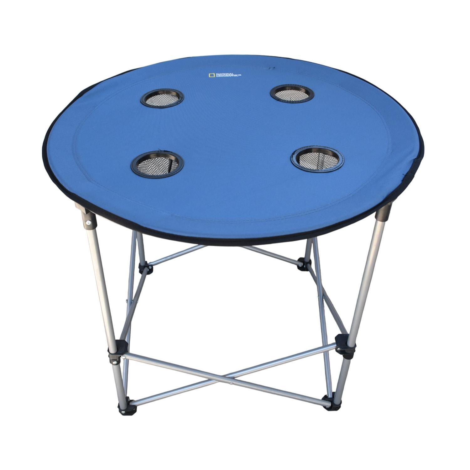 National Geographic - Mesa Plegable Camping Serengeti Con Posavasos Gris Natgeo Azul Tamaño Unico