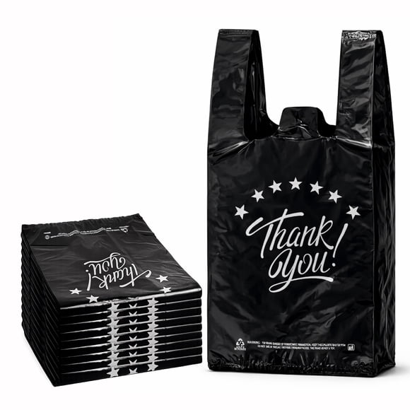 Camiseta Yoyo-Rain Thank You con forma de bolsa de compras, 100 unidades, negra