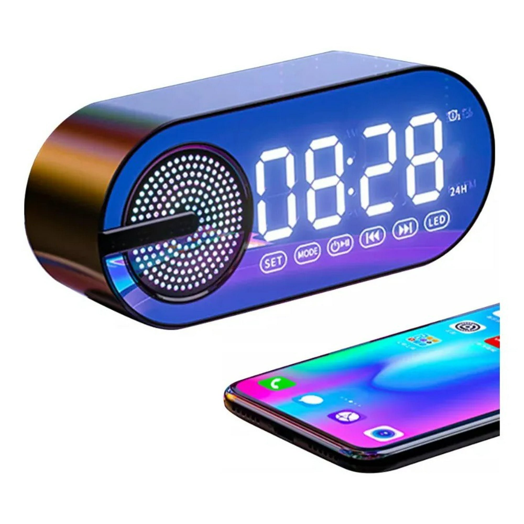 Genérica - Reloj Digital Despertador Led Con Bocina Bluetooth Y Radio Negro