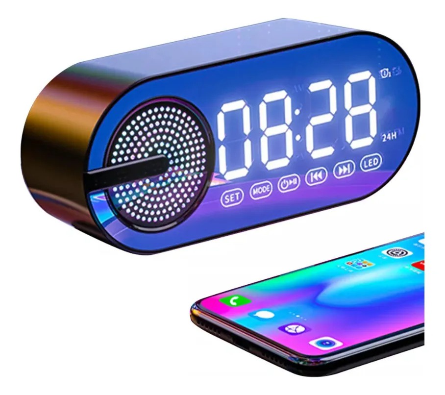 Genérica - Reloj Digital Despertador Led Con Bocina Bluetooth Y Radio Negro
