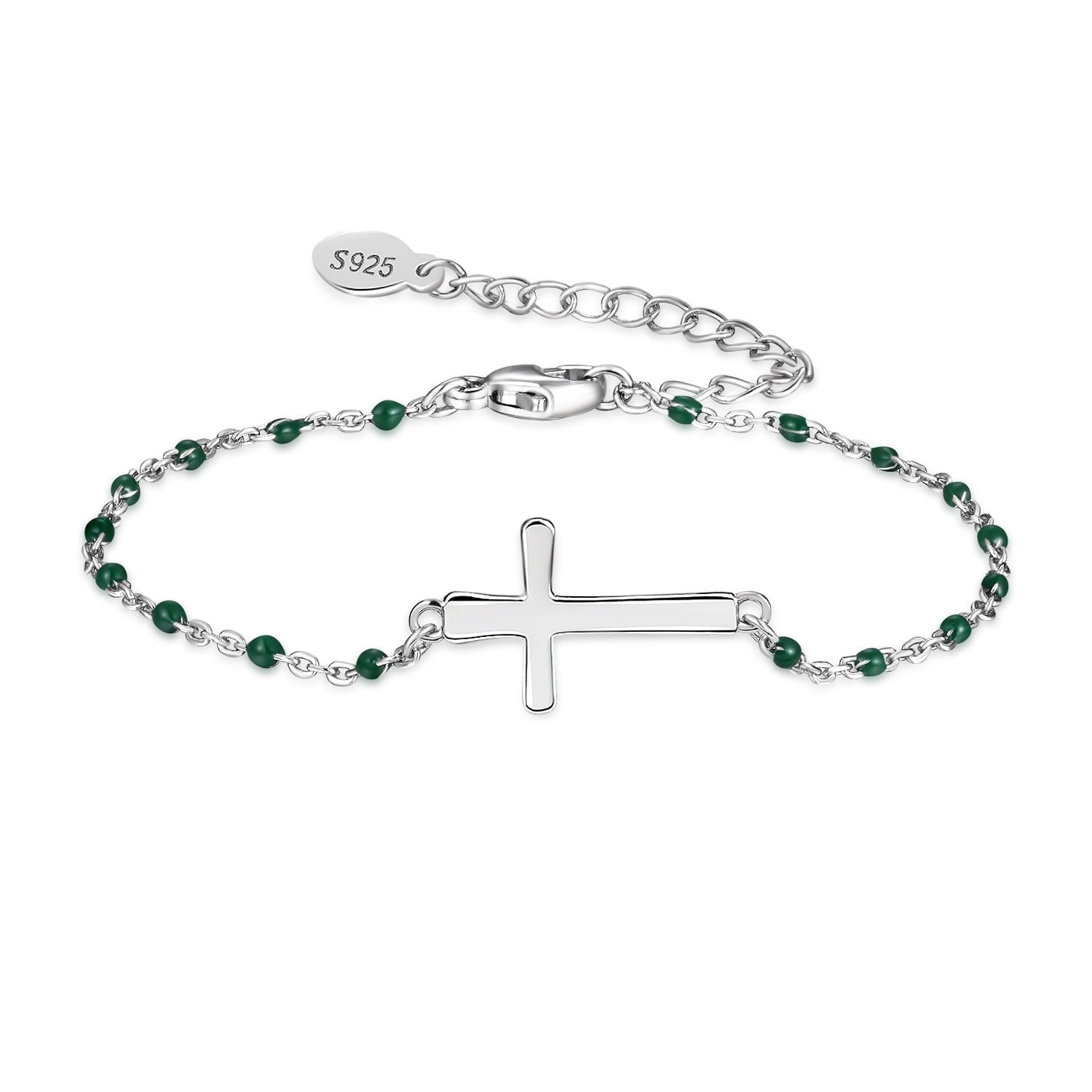 Pulsera Heshpaws S925 Sterling Silver Cross Ajustable Plata