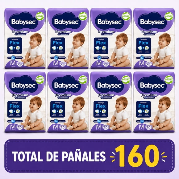 Pack x 8 Babysec Premium Flex Hipoalergenico Talla M 160 UND