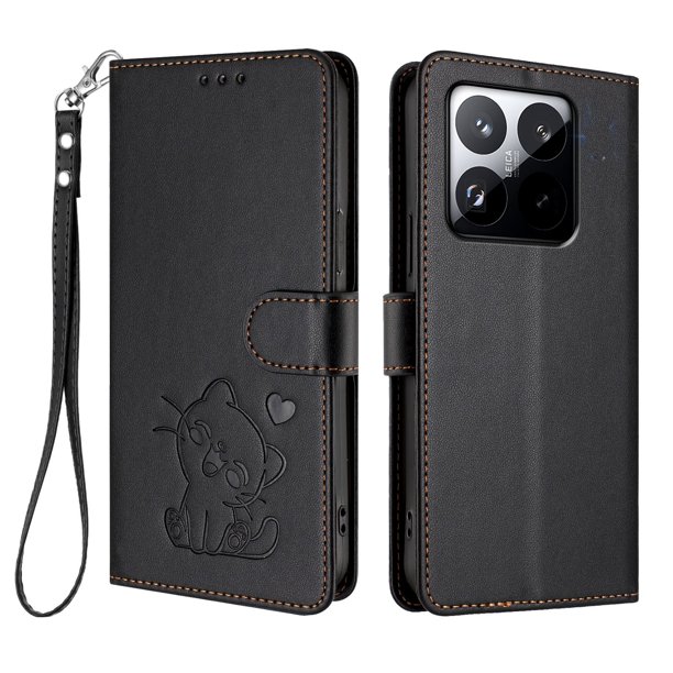 Funda Volteable con Diseño de Gato para Xiaomi 15T, Negro